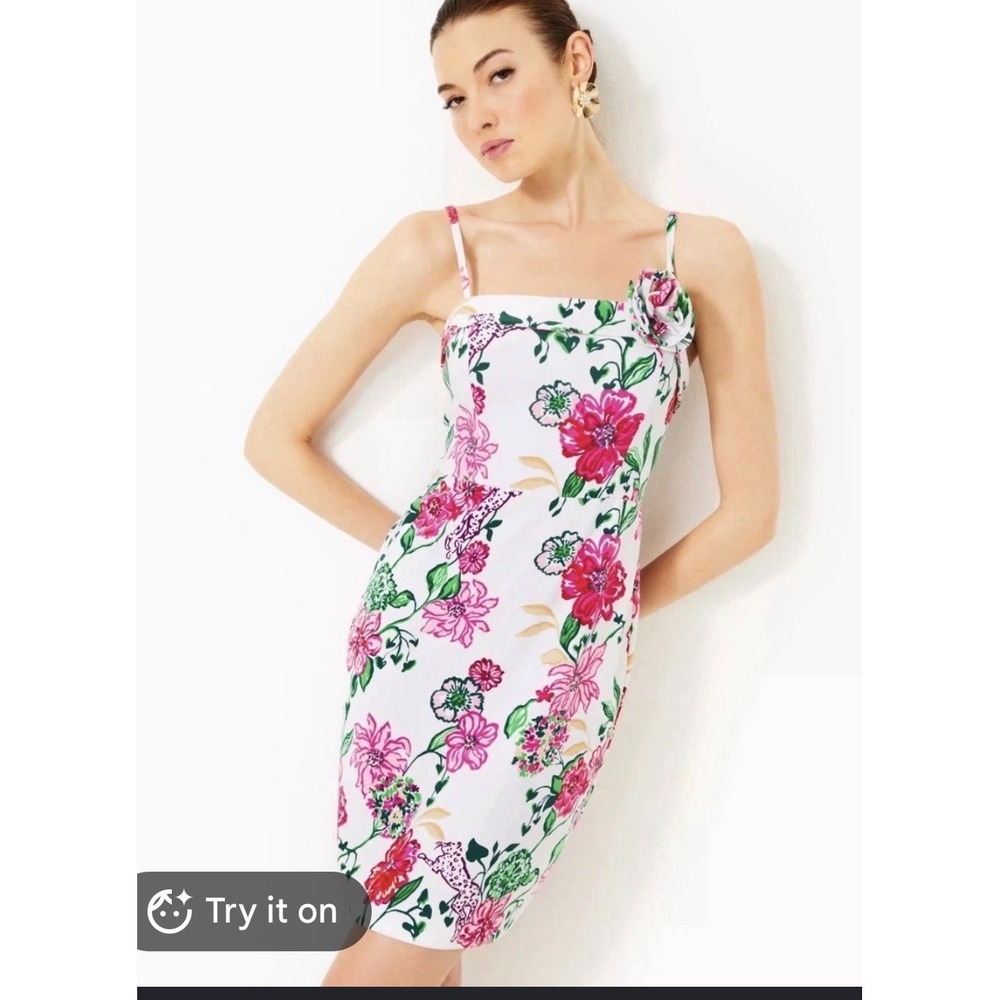 Lilly Pulitzer nickola floral Leopard Applique Shift Dress XL White Pink nw